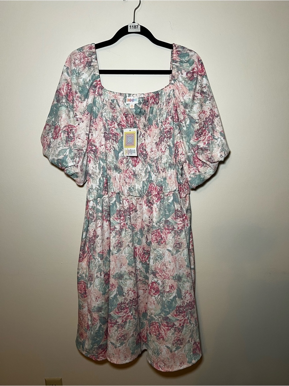 LuLaRoe Alina Floral Puff Sleeve Dress